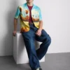 Camisa com gola revere e estampado paisagístico