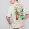 Camisa com gola revere e estampado paisagístico