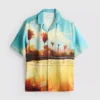 Camisa com gola revere e estampado paisagístico