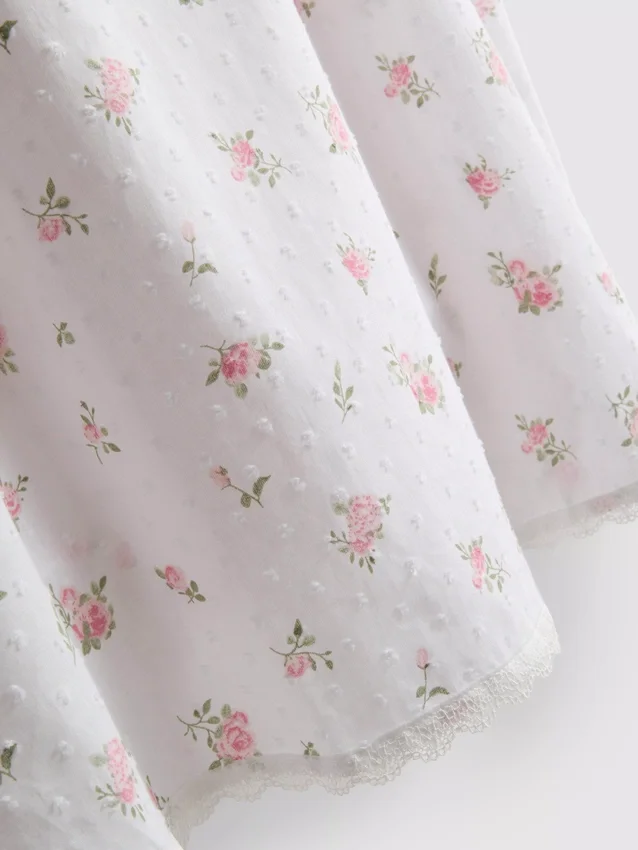 Camisa de algodão com padrão floral em tecido dobby