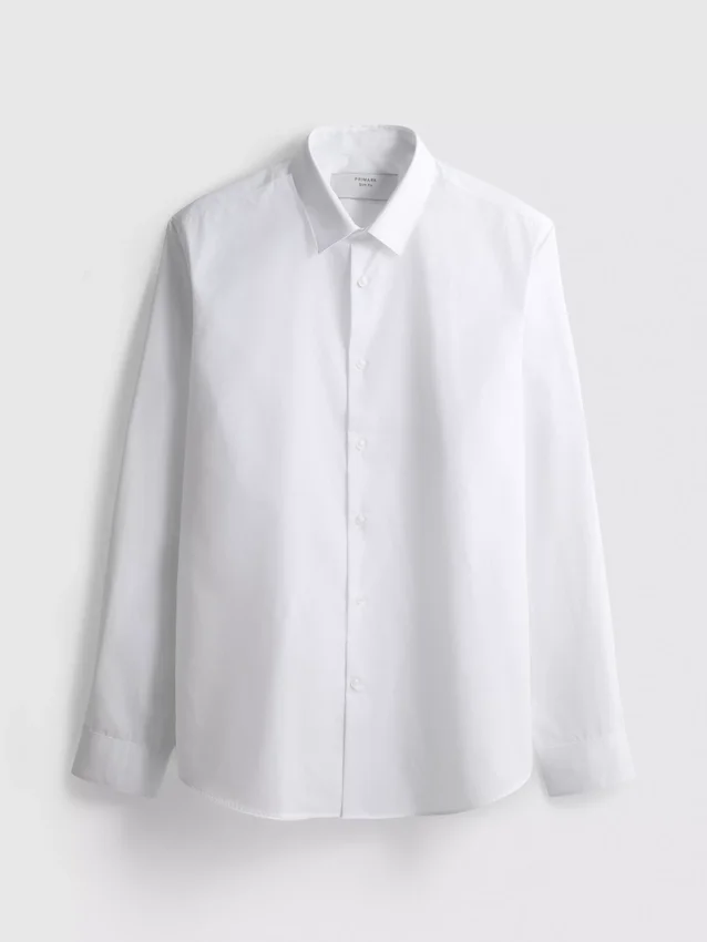 Camisa de botões elástica de corte justo