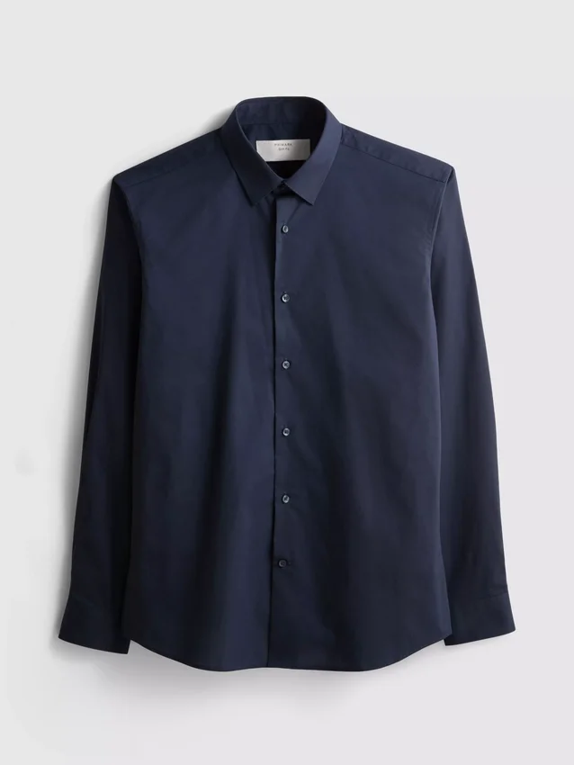 Camisa de botões elástica de corte justo