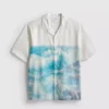 Camisa de calção de manga curta com botões e estampado panorâmico