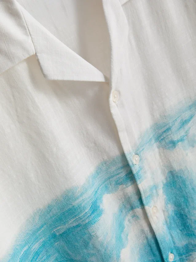 Camisa de calção de manga curta com botões e estampado panorâmico