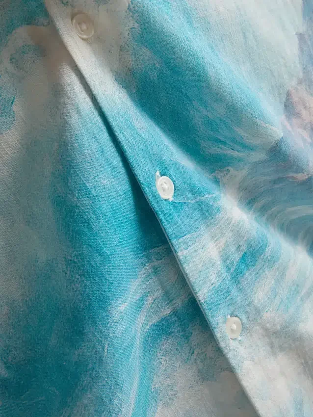 Camisa de calção de manga curta com botões e estampado panorâmico