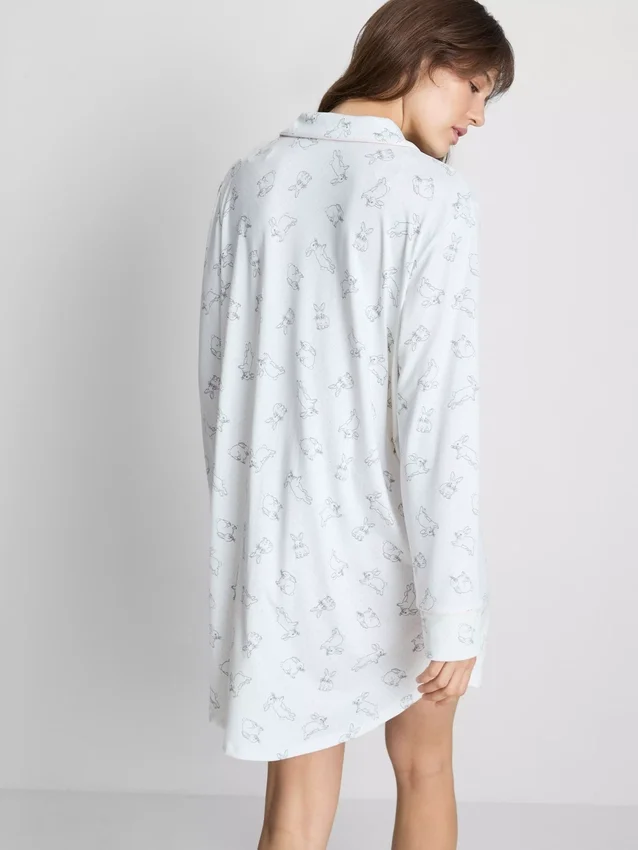 Camisa de dormir larga estilo «boyfriend» com estampado