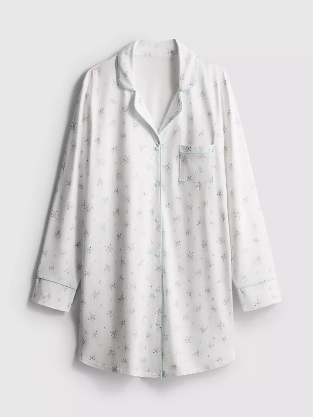 Camisa de dormir larga estilo «boyfriend» com estampado