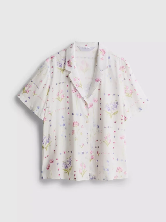 Camisa de pijama de calção de manga curta com padrão floral