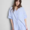 Camisa de pijama em algodão às riscas, estilo oxford