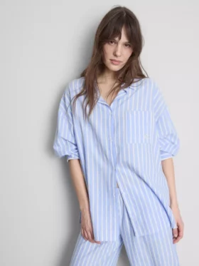 Camisa de pijama em algodão às riscas, estilo oxford