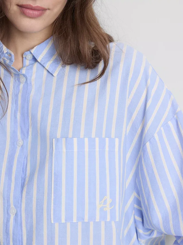 Camisa de pijama em algodão às riscas, estilo oxford
