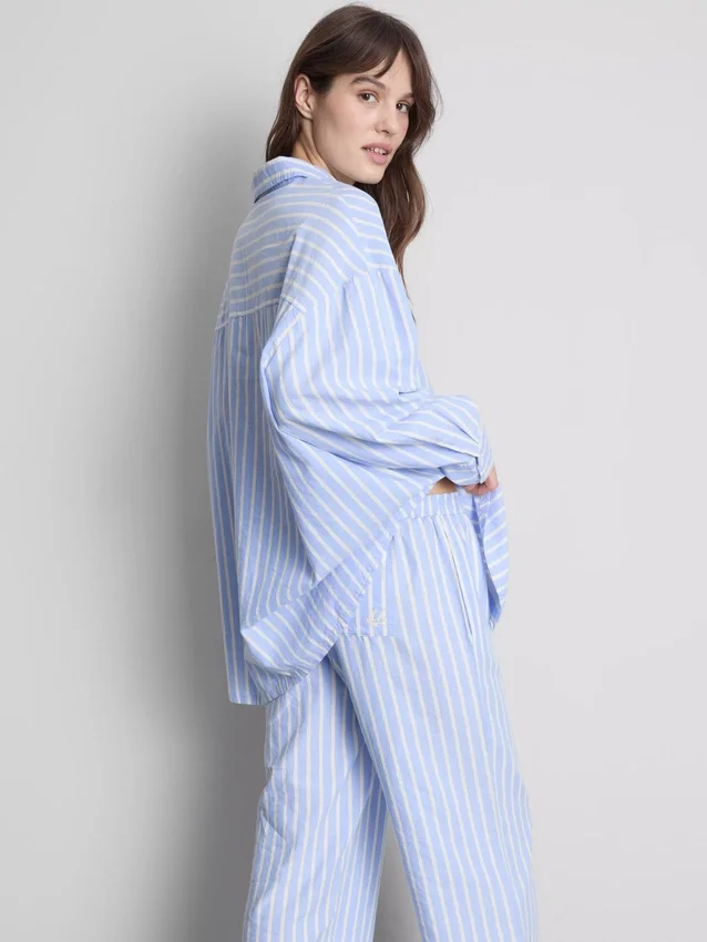 Camisa de pijama em algodão às riscas, estilo oxford