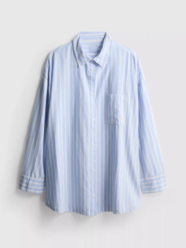 Camisa de pijama em algodão às riscas, estilo oxford
