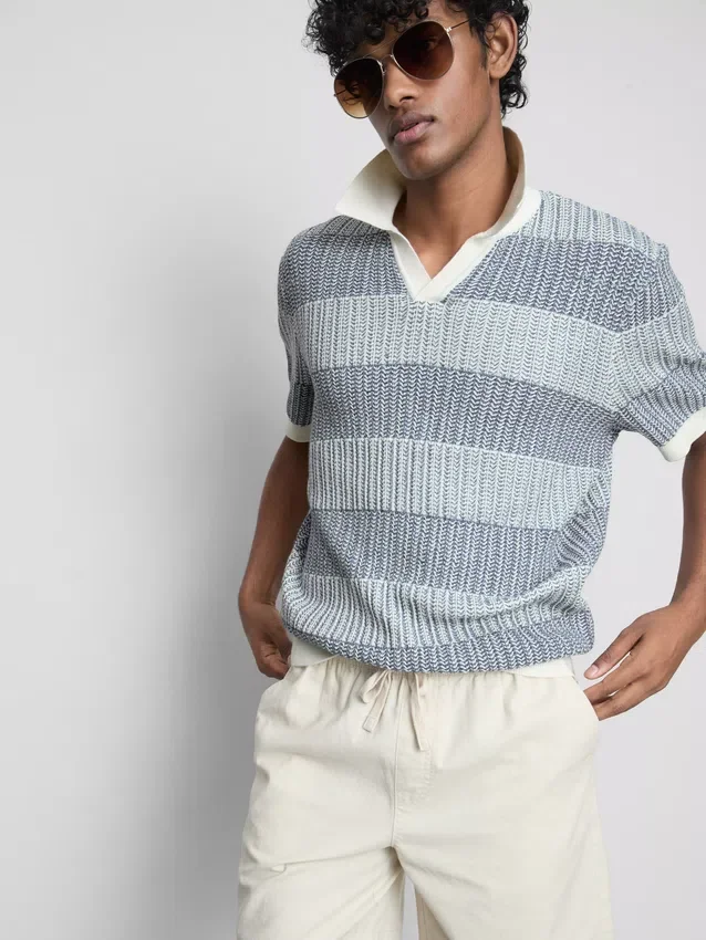 Camisa polo de malha com riscas texturizadas