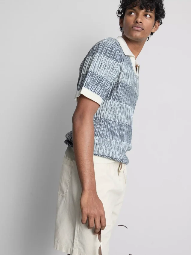 Camisa polo de malha com riscas texturizadas