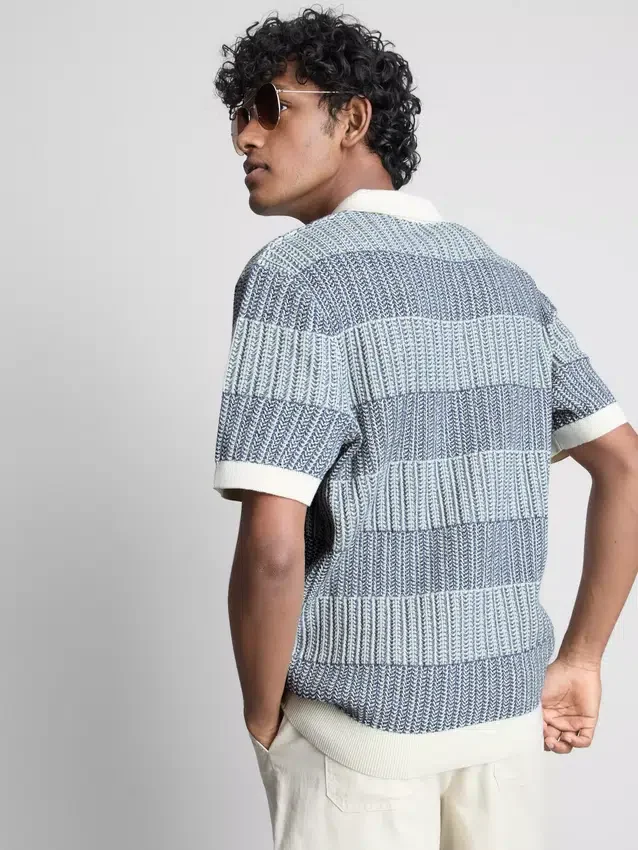 Camisa polo de malha com riscas texturizadas