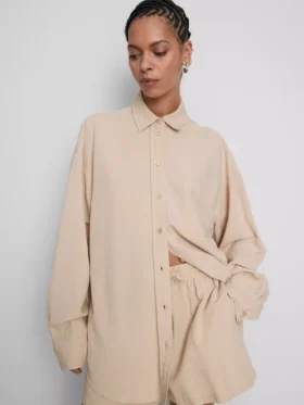 Camisas clássicas de mistura de algodão com botões