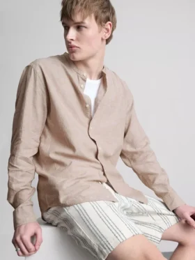 Camisas com gola «grandad» em mistura de linho