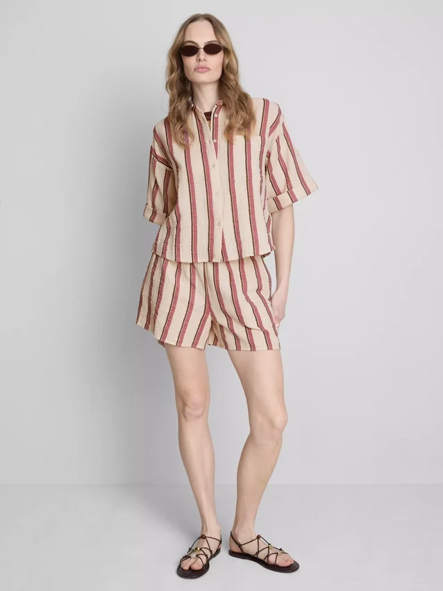 Camisas de algodão com riscas descontraídas