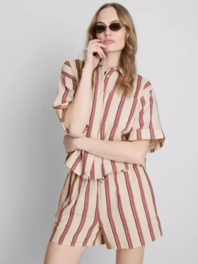 Camisas de algodão com riscas descontraídas