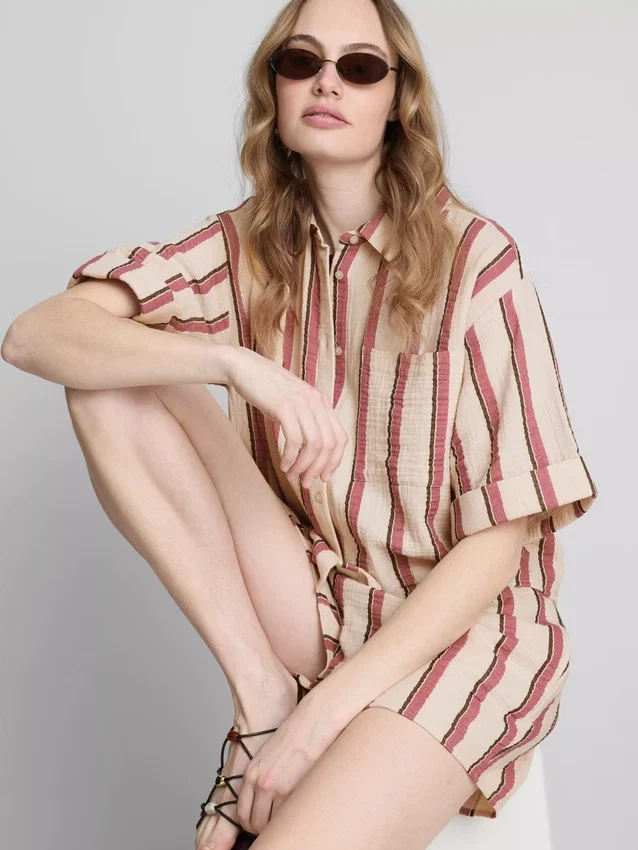 Camisas de algodão com riscas descontraídas