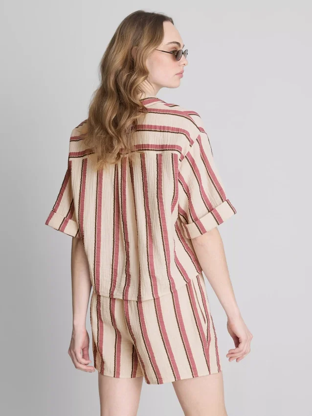 Camisas de algodão com riscas descontraídas