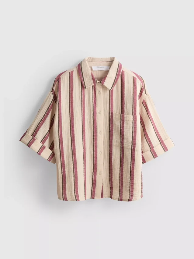 Camisas de algodão com riscas descontraídas
