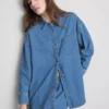 Camisas de ganga de algodão com corte descontraído e botões