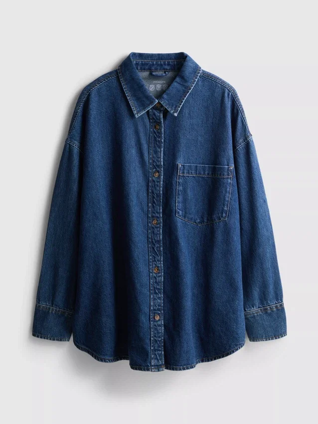 Camisas de ganga de algodão com corte descontraído e botões
