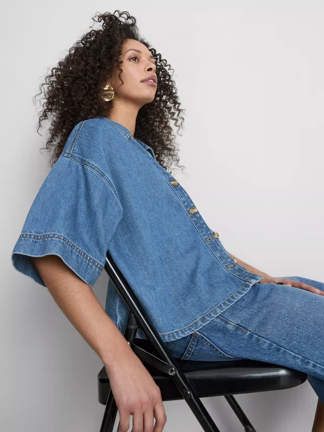 Camisas de ganga de manga curta