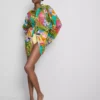 Camisas de praia de algodão estampadas com botões