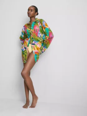 Camisas de praia de algodão estampadas com botões