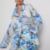 Camisas de praia de algodão estampadas com botões