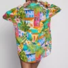 Camisas de praia de algodão estampadas com botões
