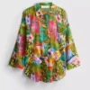 Camisas de praia de algodão estampadas com botões
