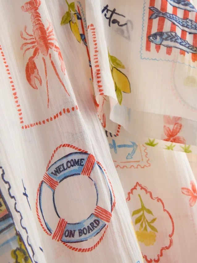 Camisas de praia de algodão estampadas com botões