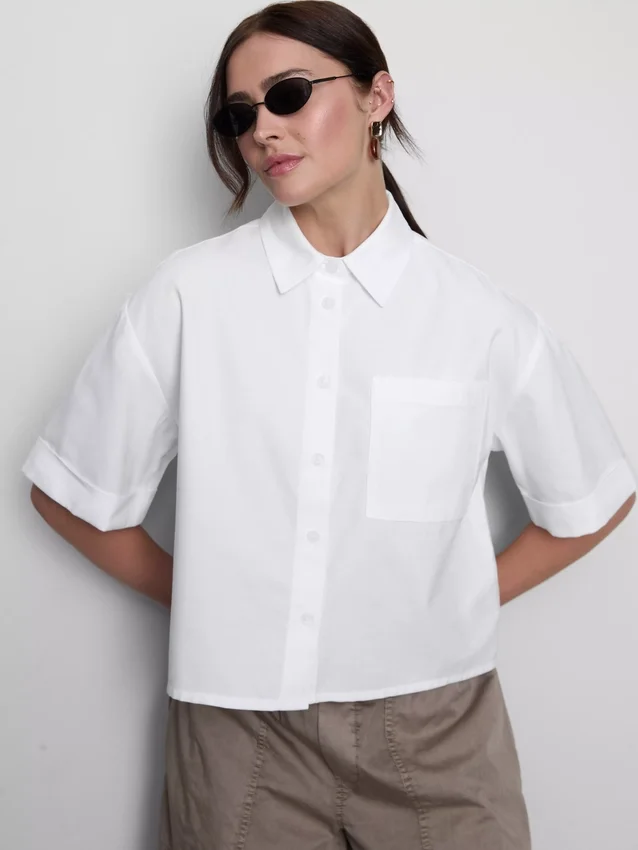 Camisas oxford curtas, de corte quadrado e manga curta