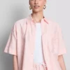 Camisas oxford curtas, de corte quadrado e manga curta