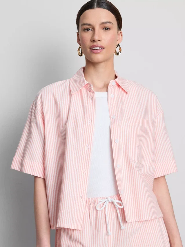 Camisas oxford curtas, de corte quadrado e manga curta