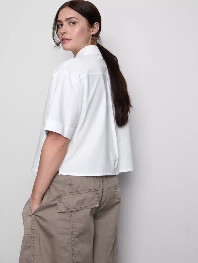 Camisas oxford curtas, de corte quadrado e manga curta