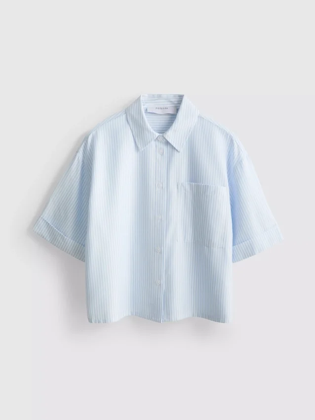 Camisas oxford curtas, de corte quadrado e manga curta