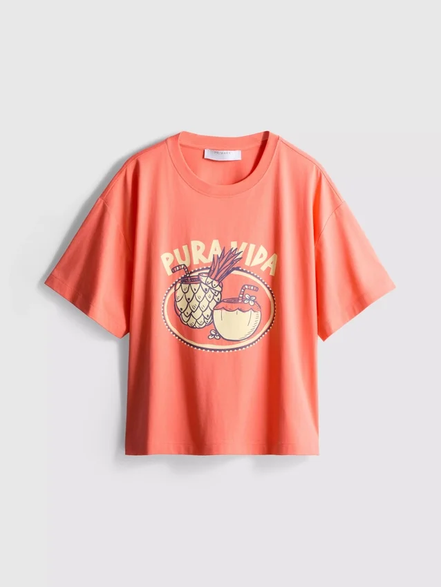 Camiseta gráfica de algodão com corte largo