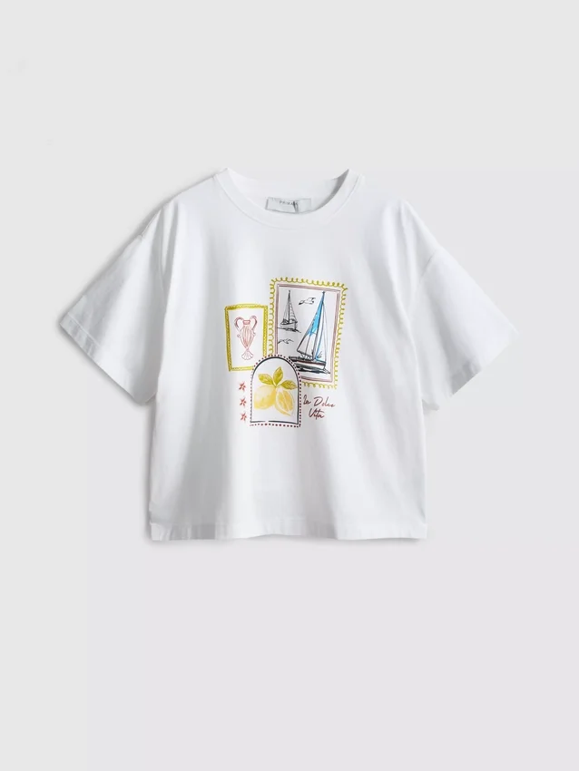 Camiseta gráfica de algodão com corte largo