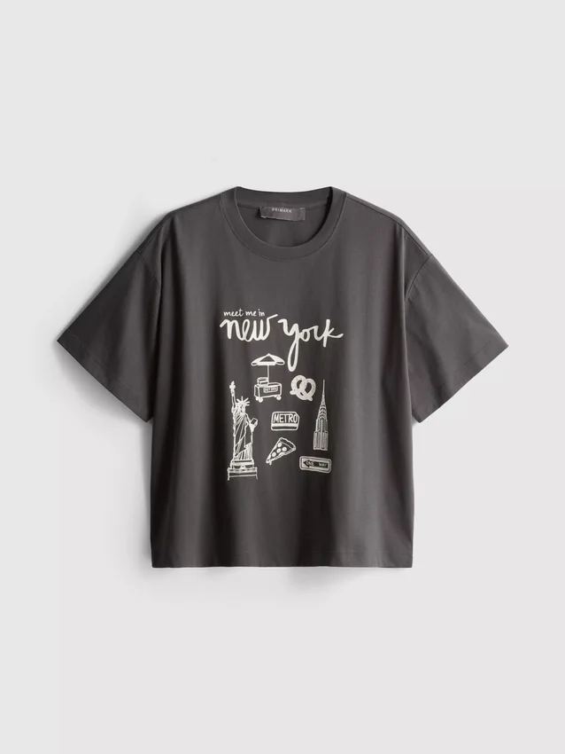 Camiseta gráfica de algodão com corte largo