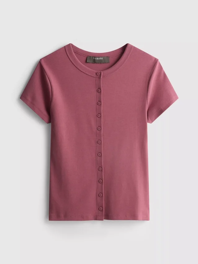 Camisola com botões, em malha canelada rica em algodão