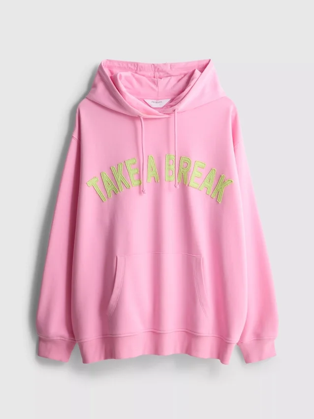 Camisola com capuz com estampado universitário, rica em algodão