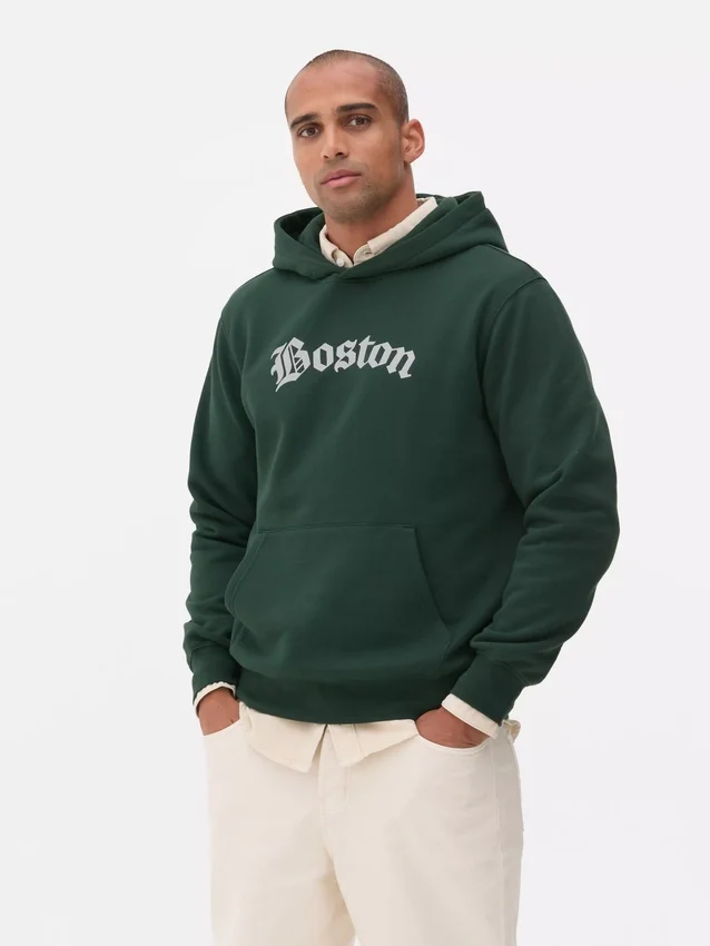 Camisola com capuz e estampado de Boston
