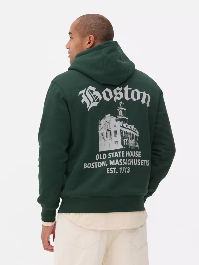Camisola com capuz e estampado de Boston