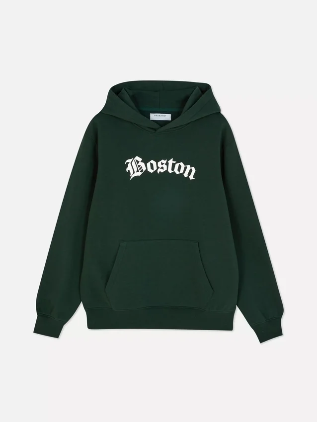 Camisola com capuz e estampado de Boston