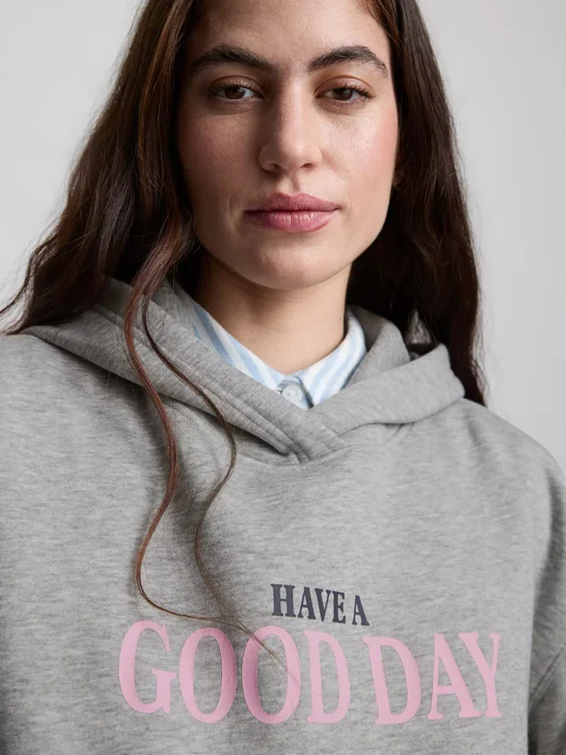 Camisola com capuz e estampado em mistura de algodão